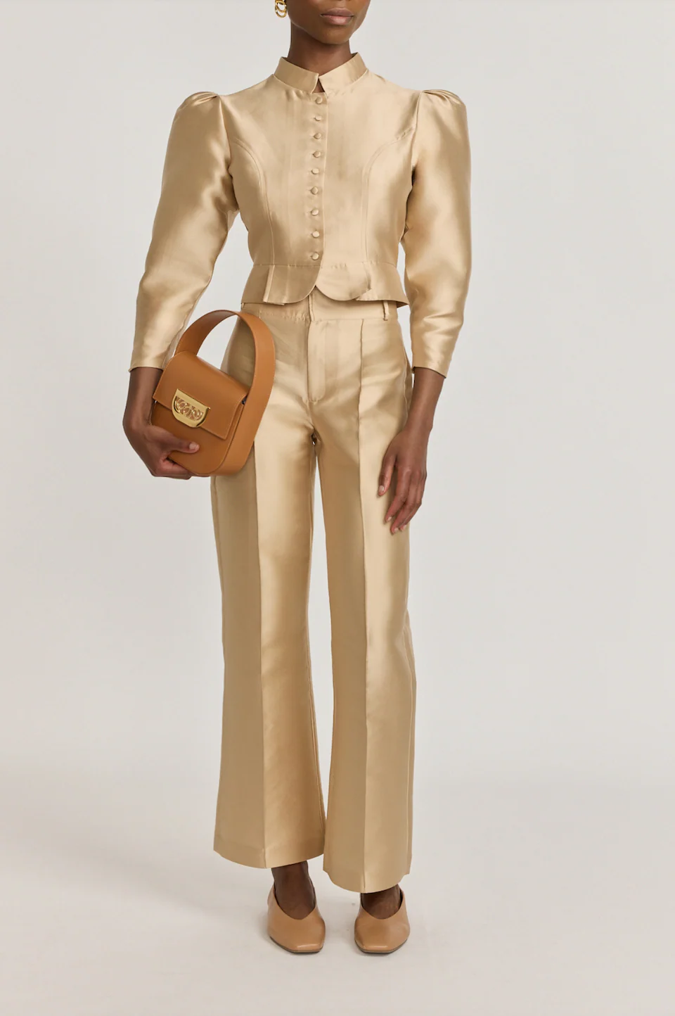 BEIGE Satin Puff Sleeve Jacket - Image 3