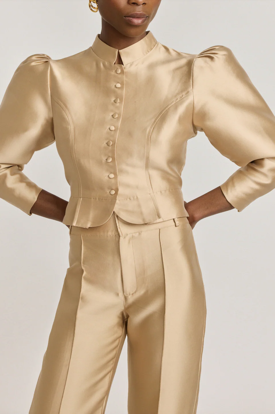 BEIGE Satin Puff Sleeve Jacket - Image 5