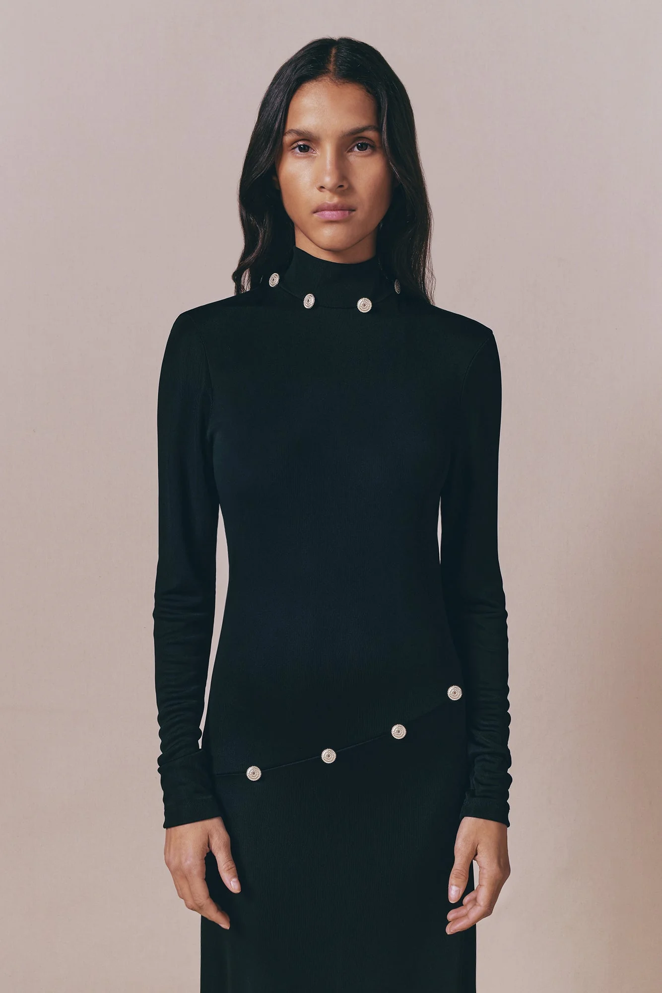Black Long-Sleeve Dress With Button Details - Image 5