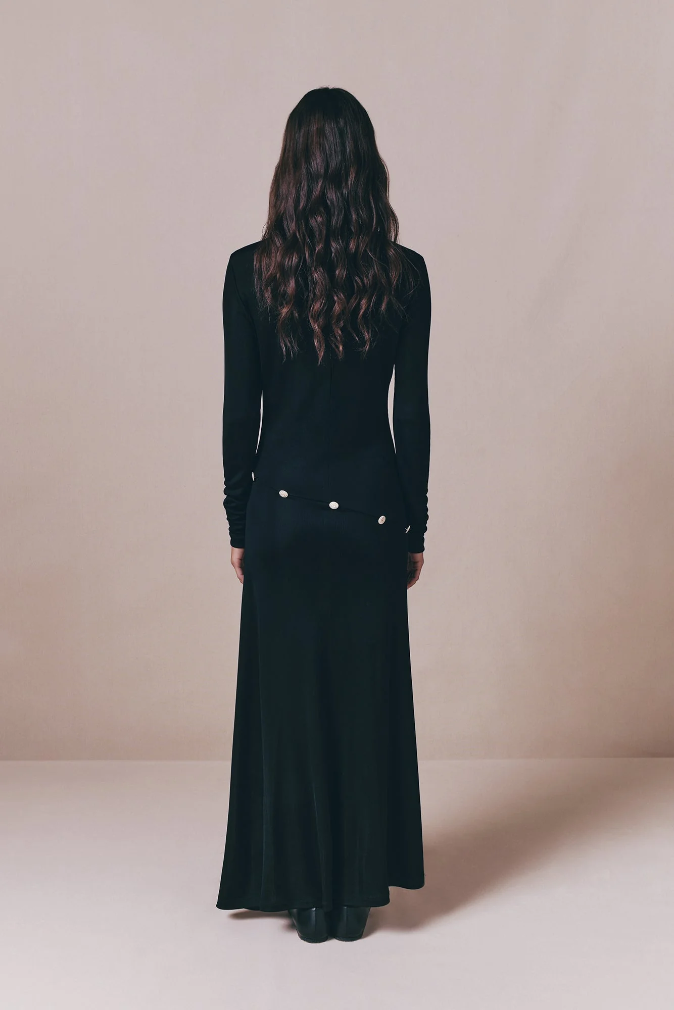 Black Long-Sleeve Dress With Button Details - Image 6