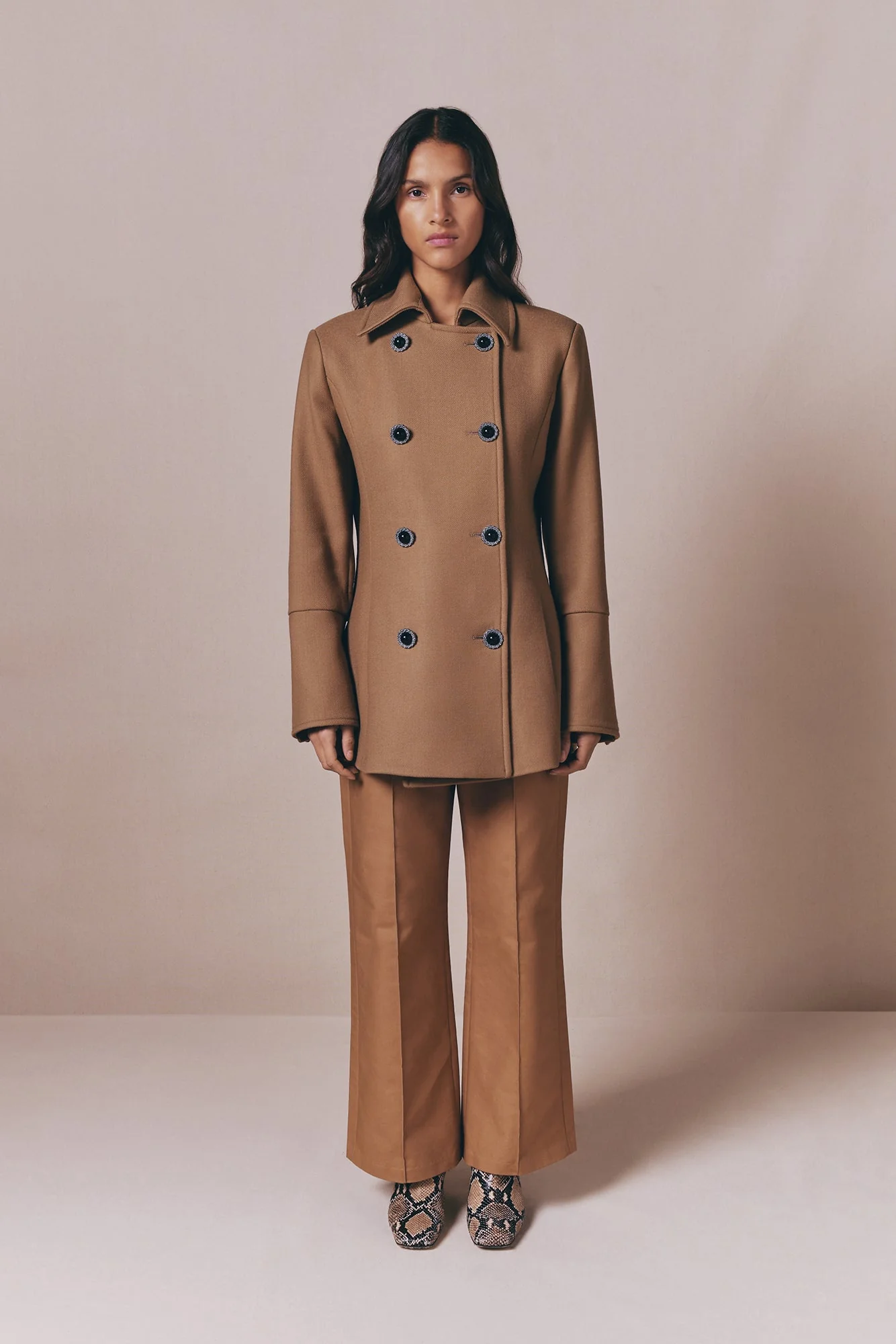 Camel Double-Breasted Twill Coat - Image 6