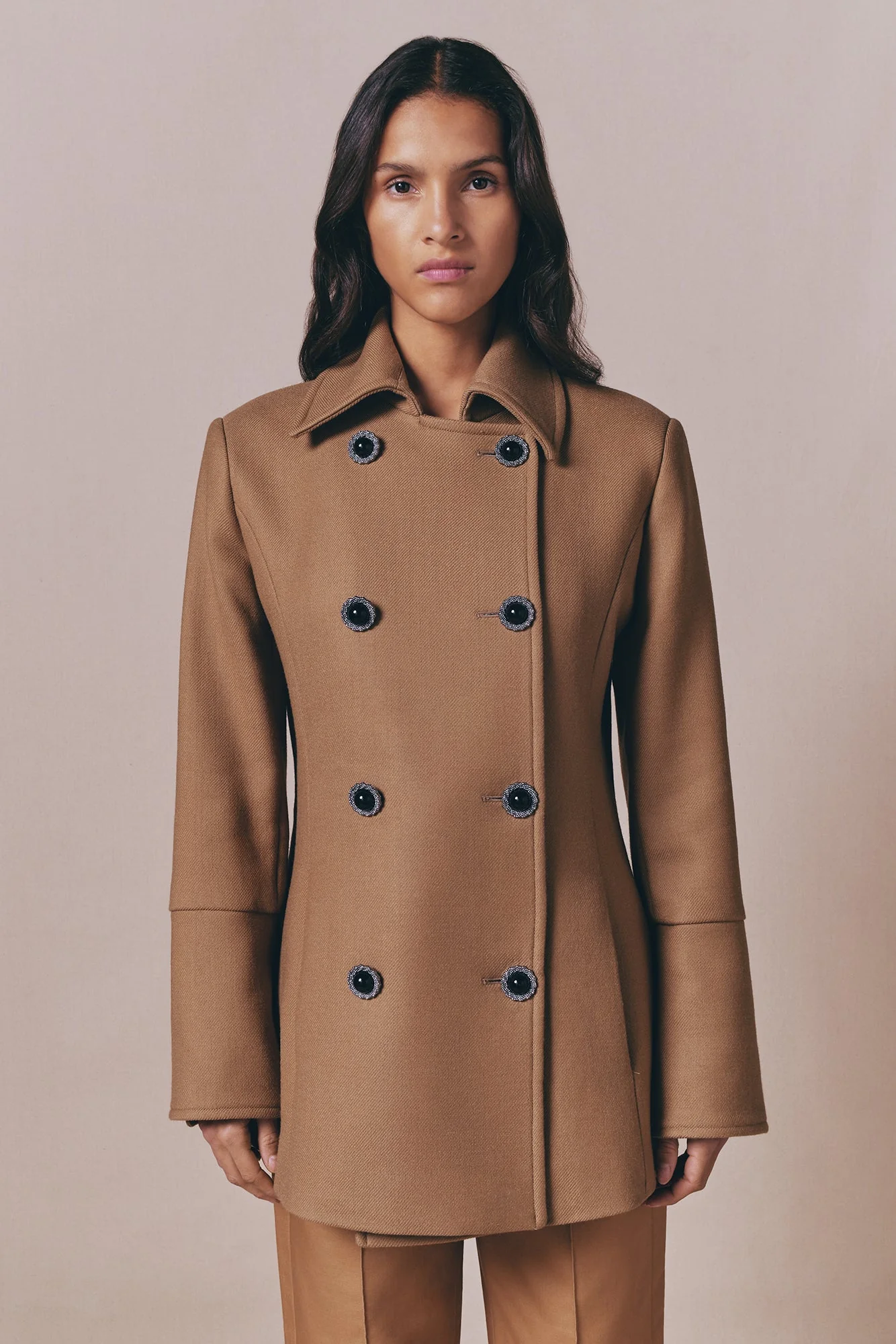 Camel Double-Breasted Twill Coat - Image 7