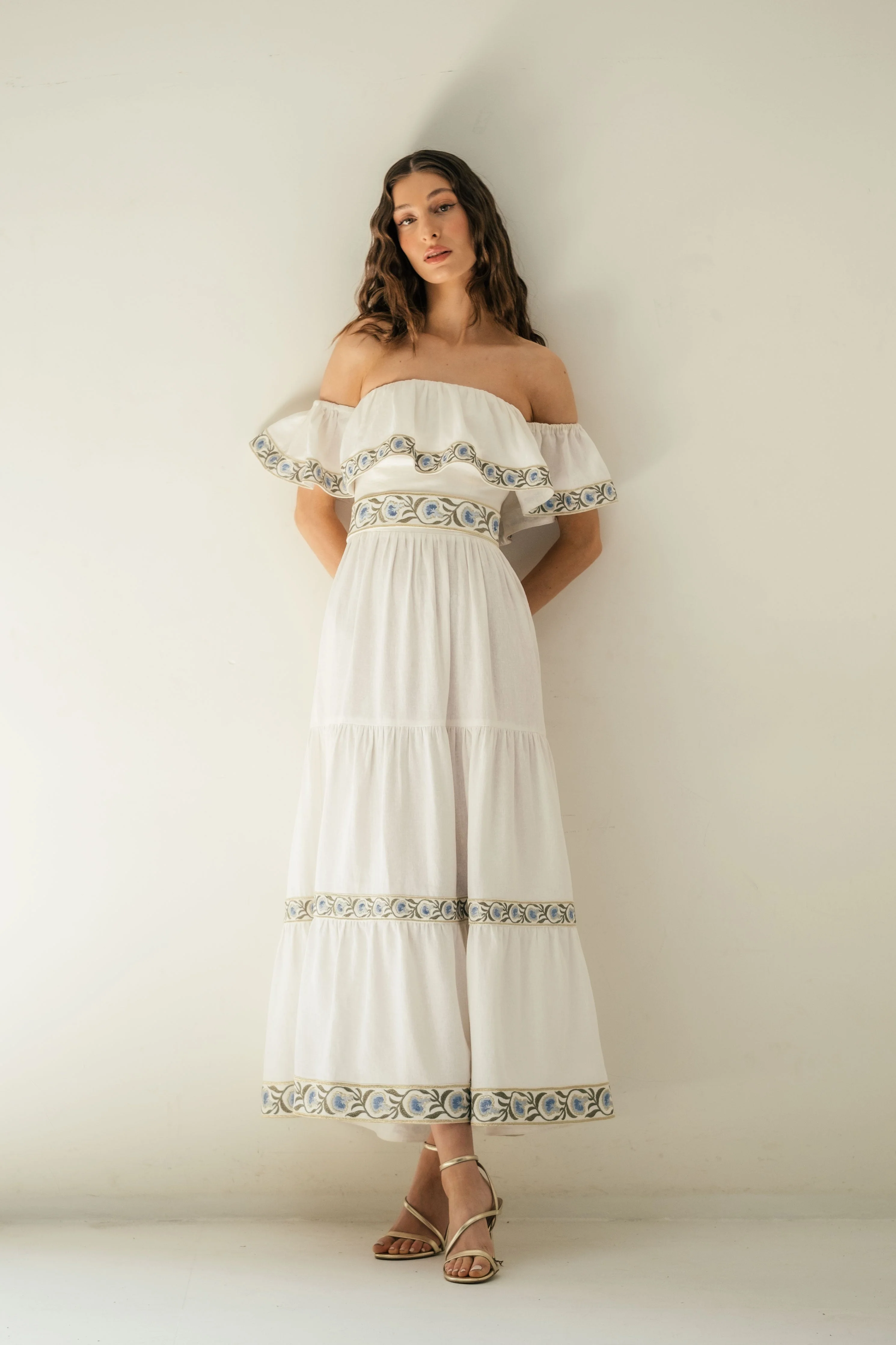 Carnation Ruffle Dress - White & Blue - Image 12