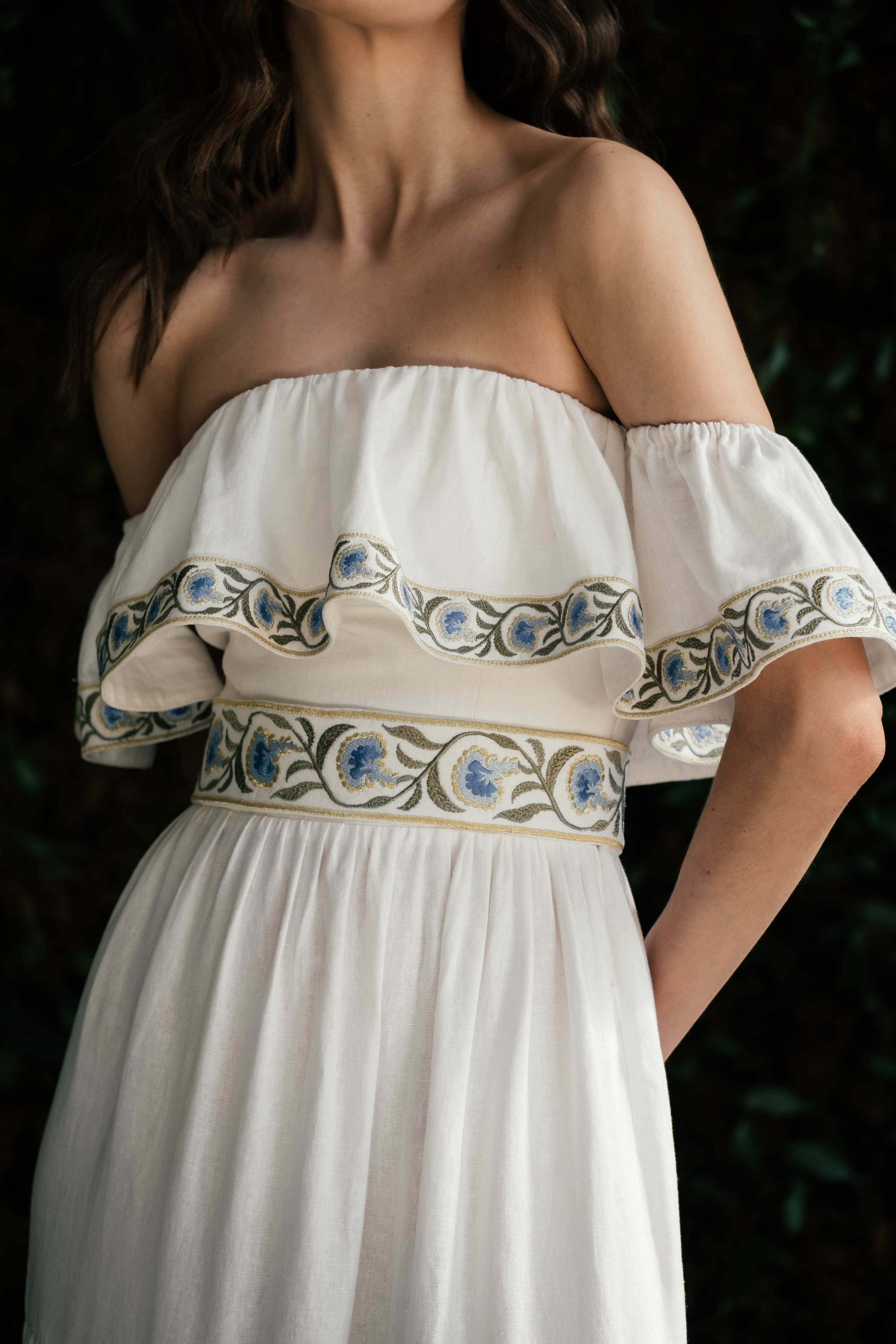 Carnation Ruffle Dress - White & Blue - Image 3