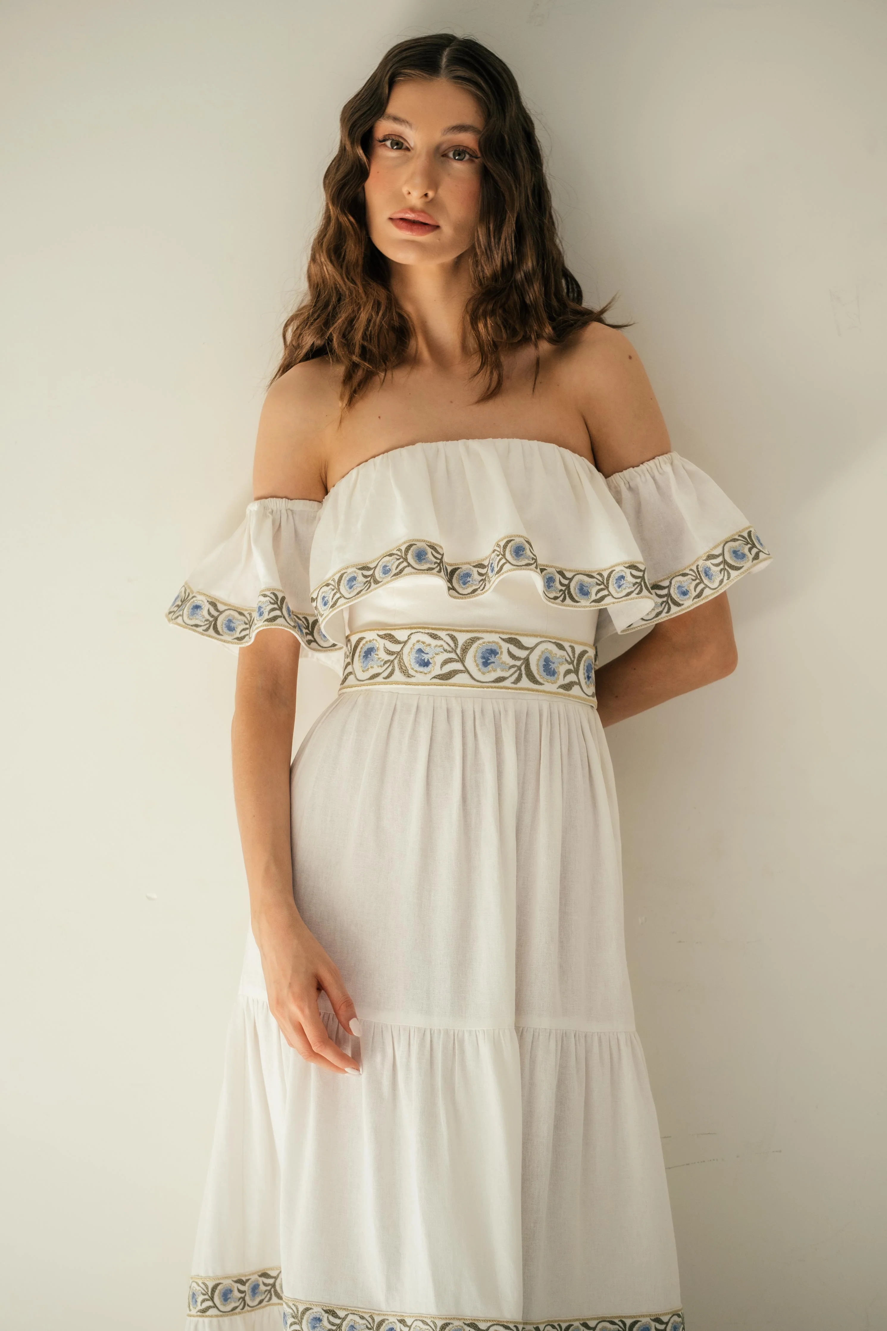 Carnation Ruffle Dress - White & Blue - Image 6