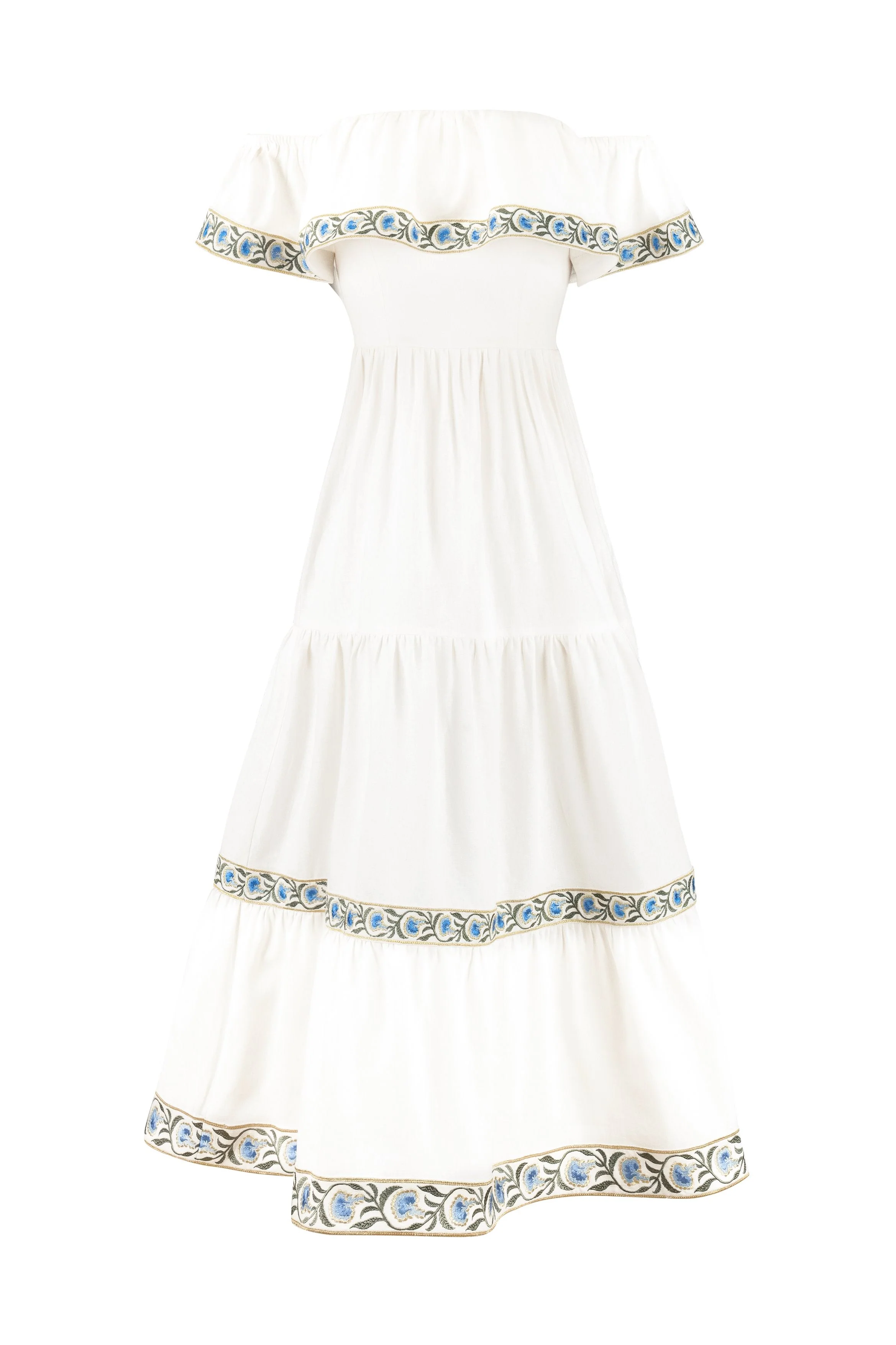 Carnation Ruffle Dress - White & Blue - Image 7