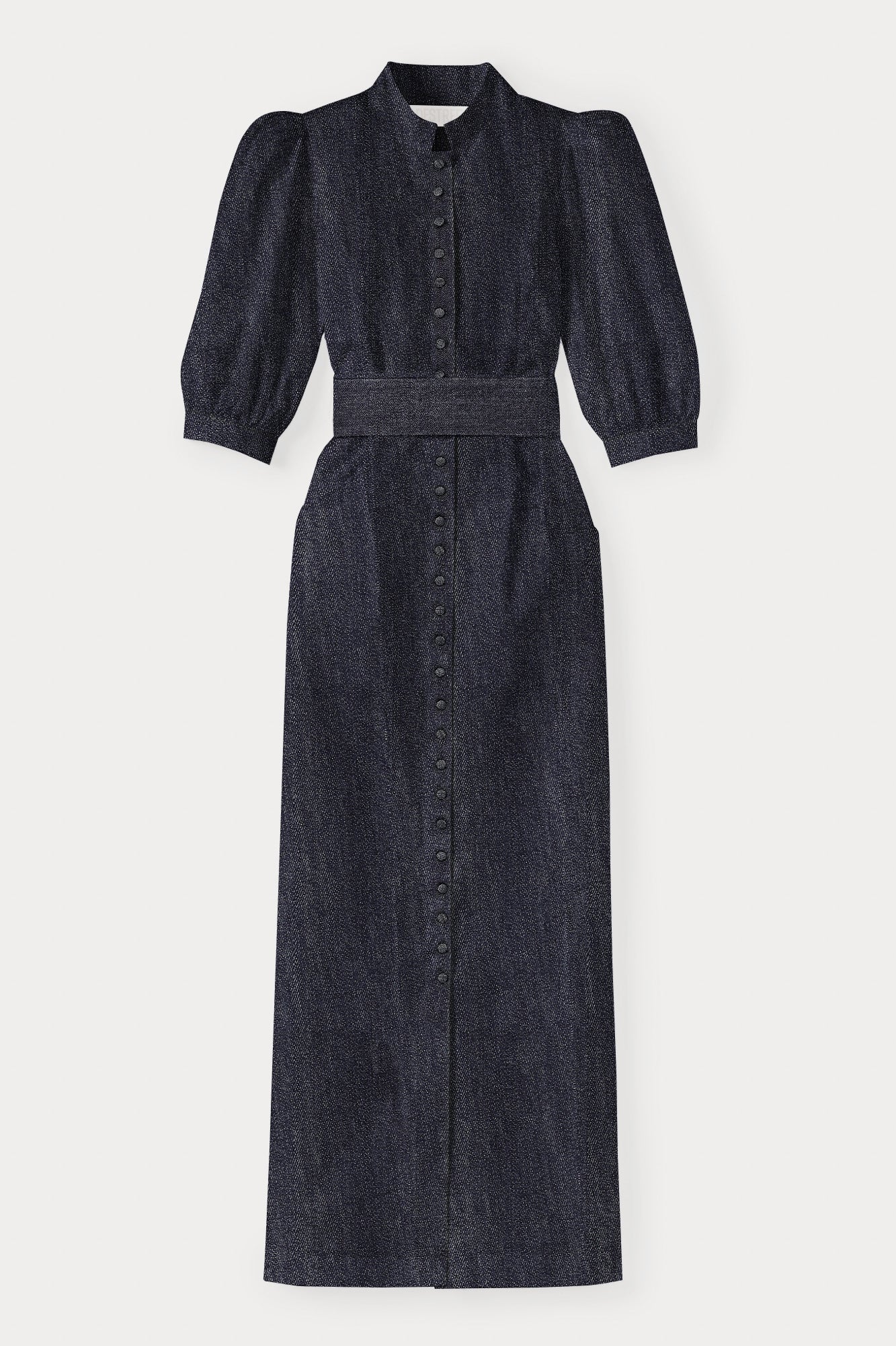DARK BLUE Denim Puff Sleeve Long Dress - Image 4
