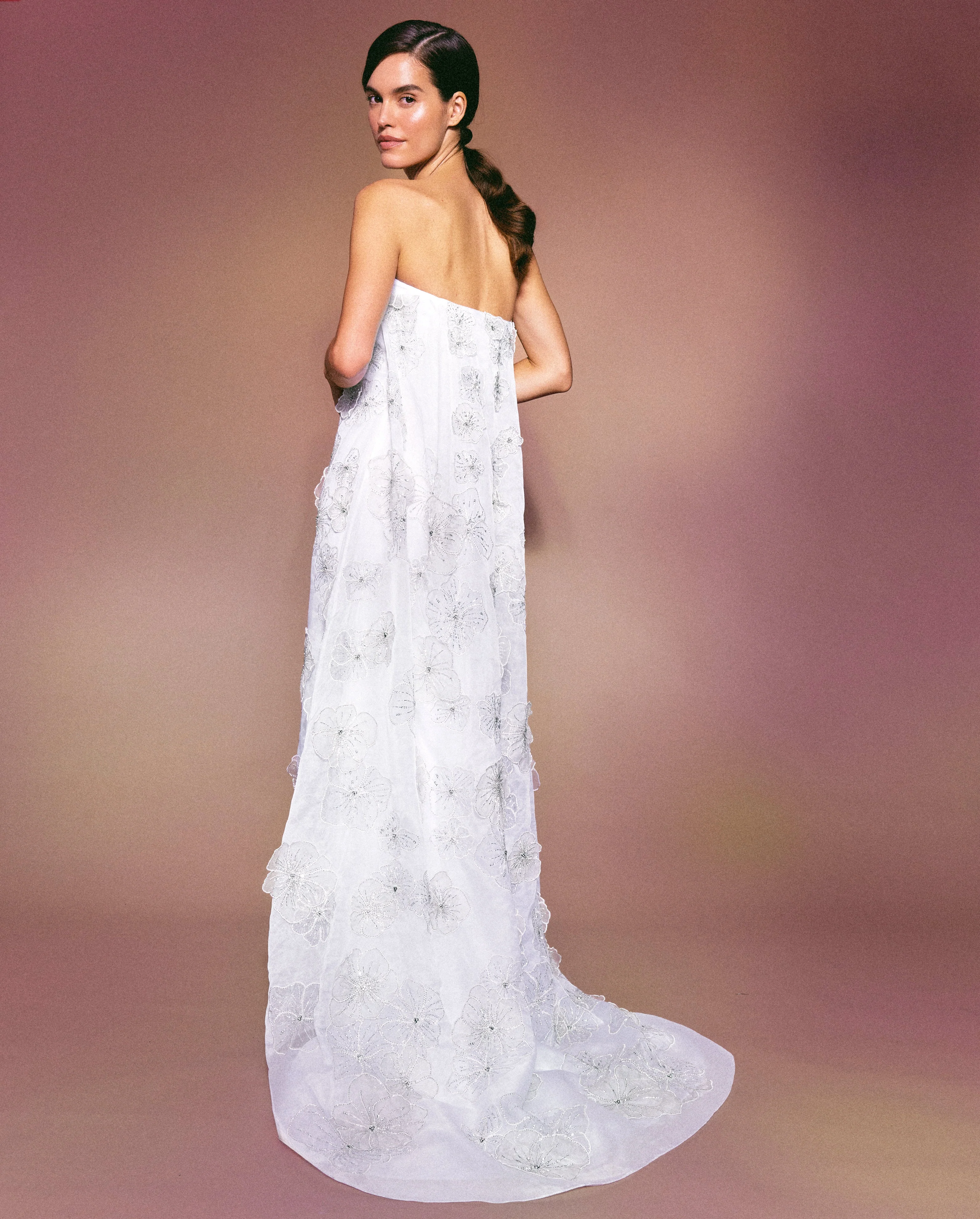 Skye Gown in White Organza With 3D Appliqué - Image 8