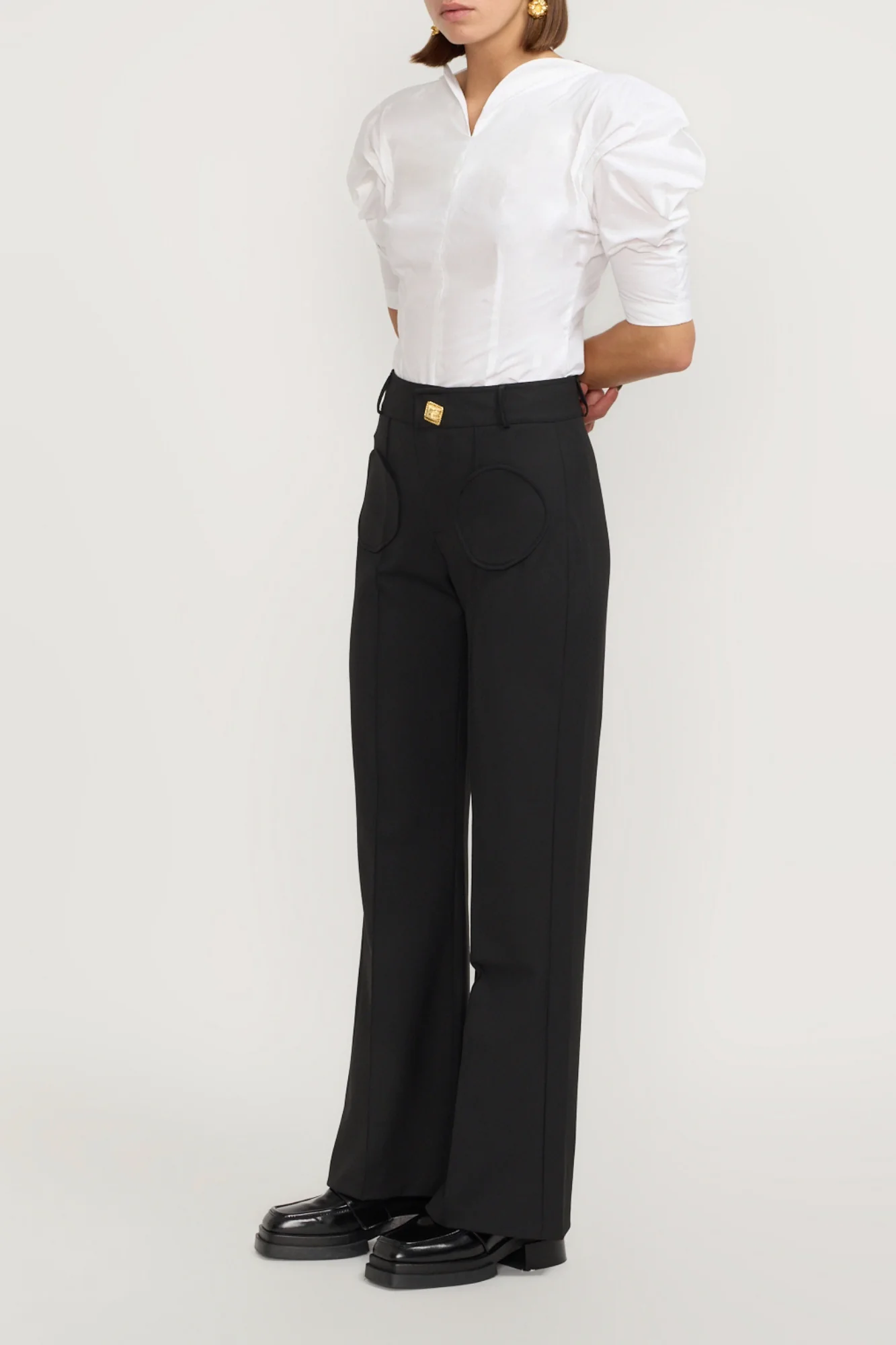 White Popelin Top With Puff Sleeves - Image 3